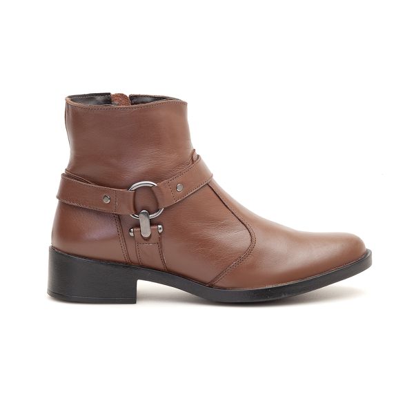 Bota Rafaela Cano Baixo Detalhe Metal Couro Chocolate 