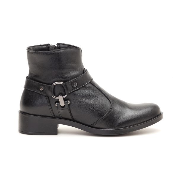 Bota Rafaela Cano Baixo Detalhe Lateral Couro Preta 