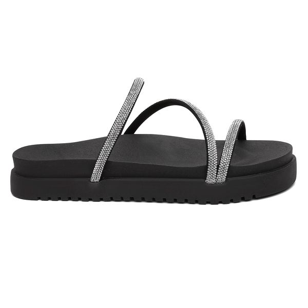Papete Flatform Básica Strass Feminina Brilho 