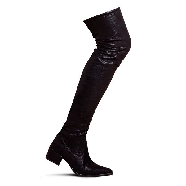 Bota Julia Cano Alto Over The Knee Stretch Salto Baixo Preto