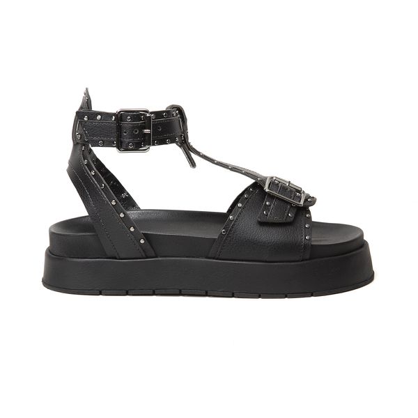 Sandália Isabela Papete Flatform Spikes Tornozeleira Preto