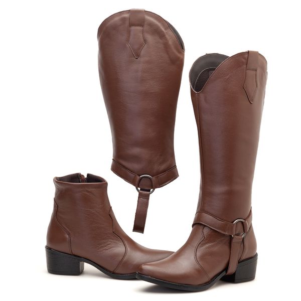 Bota Iris Texana 2 em 1 Couro Chocolate