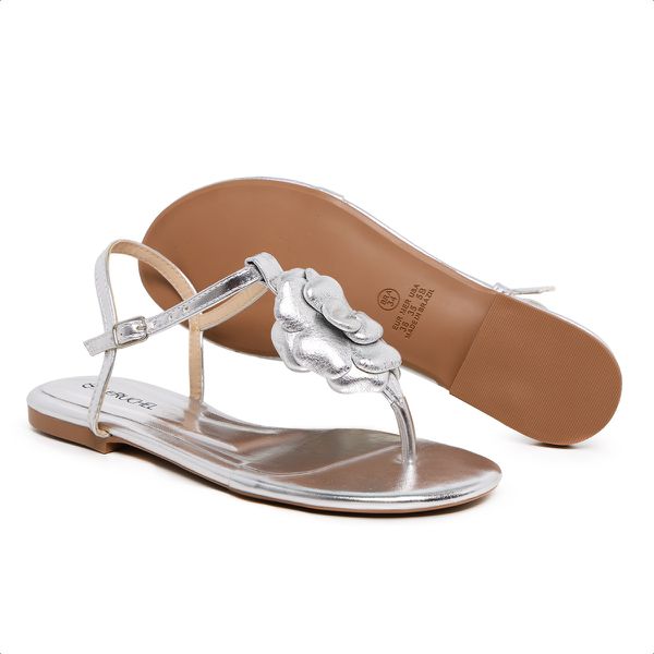 Rasteira Mariah Flor Metalizada Prata LeRUCHEL