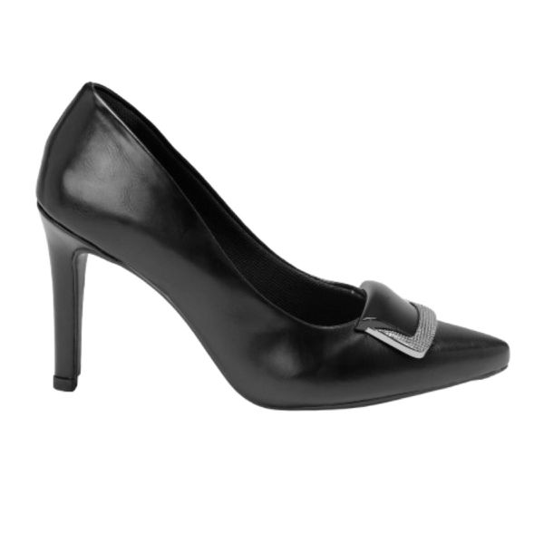 Scarpin Lia Bico Fino Salto Alto Detalhe Classico Preto 