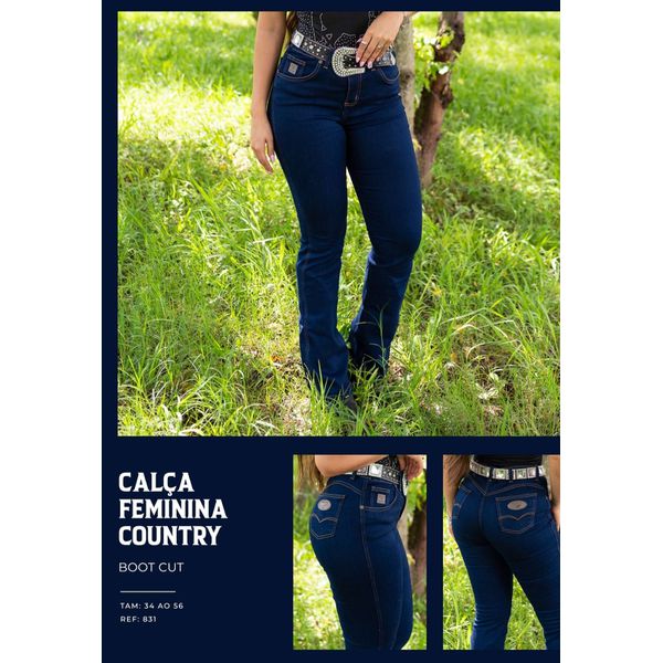 Calça Jeans Feminina American Country Boots Cut Bordada