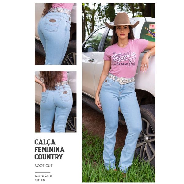 Calça Jeans Feminina American Country Boots Cut Bordada