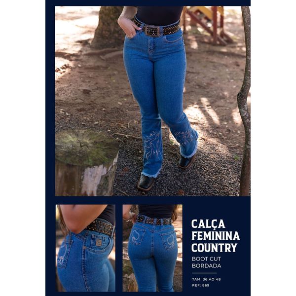 Calça Jeans Feminina American Country Boots Cut Bordada