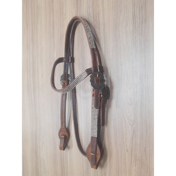  Cabeçada Testeira de Couro com Afogador C/ Pedraria Sport Equine