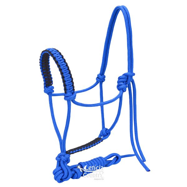 Cabresto para Cavalo 7 nós em Nylon Azul Royal c/ Cabo Sport Equine 5019