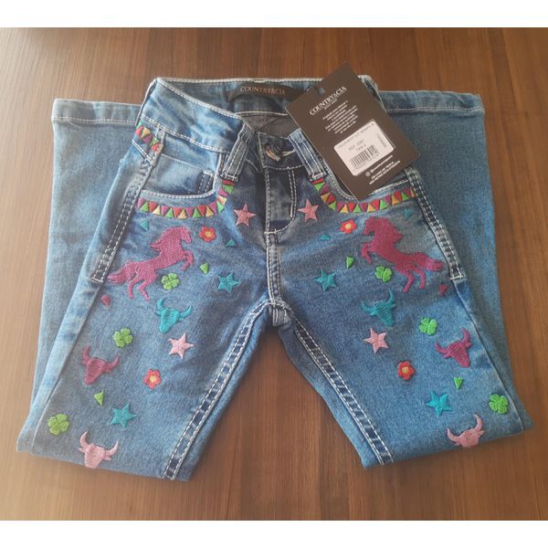 Calça Jeans Juvenil Feminina Country & Cia Bordada 