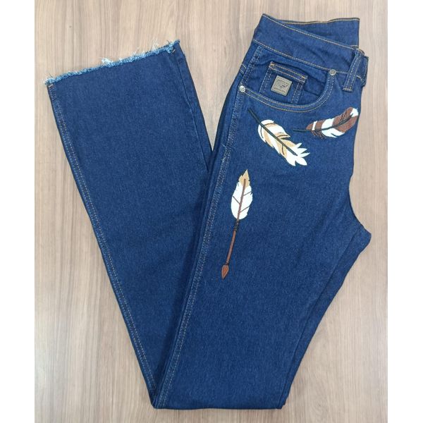 Calça Jeans Feminina American Country Boot Cut Bordada 873 8815