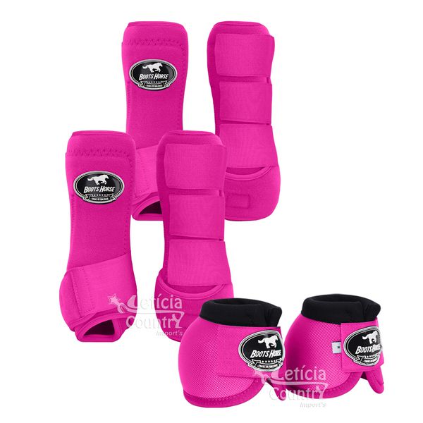 Kit Completo Cloche e Caneleiras Color Pink Forte Boots Horse 6790