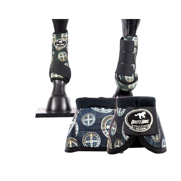 Kit Dianteiro Cloche e Caneleiras Estampado Boots Horse 3771