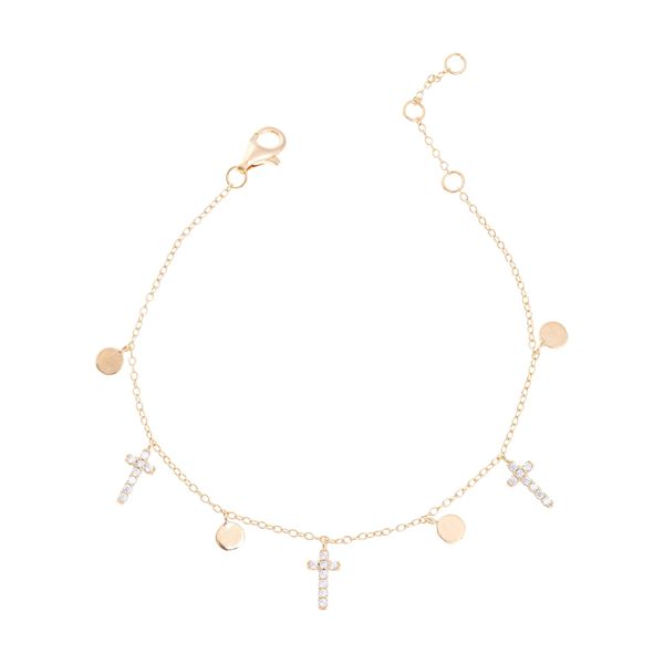 Pulseira Cruz Cravejada bolinhas chapadas