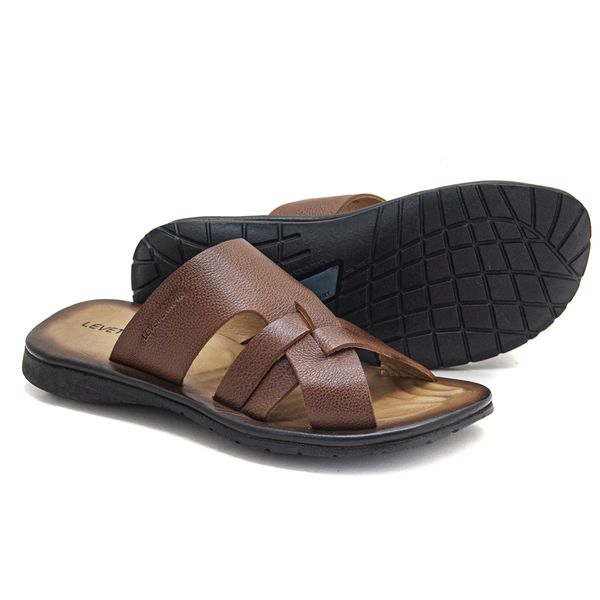 Chinelo Masculino Confortável em Couro Caramelo Leveterapia 