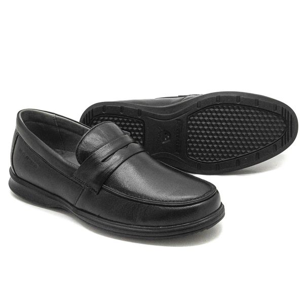 Sapato Casual Masculino Conforto Couro Preto Leveterapia 