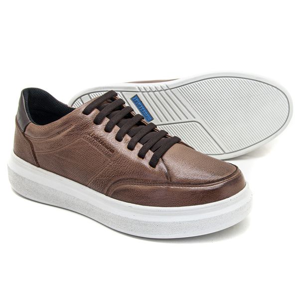 Sapatênis Casual com Elástico Couro Caramelo Leveterapia 