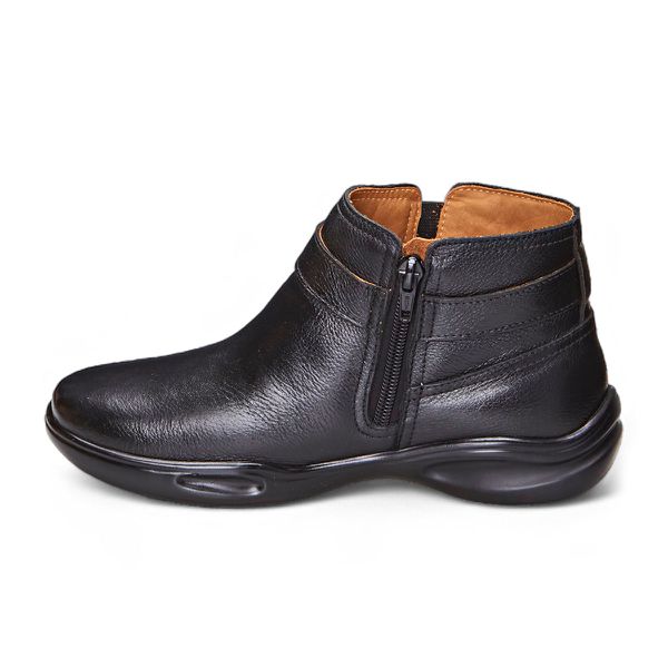 Bota Feminina Confortavel Zíper Couro Preta Levecomfort 10023