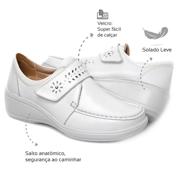 Sapato Feminino Confortável com Velcro Branco