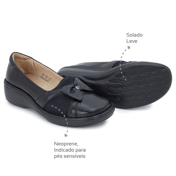 Sapato Feminino Confortável com Neoprene Café solado preto Levecomfort