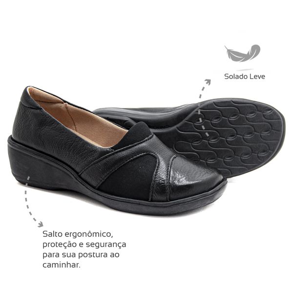 Sapato Feminino Confortável com Neoprene Preto Levecomfort