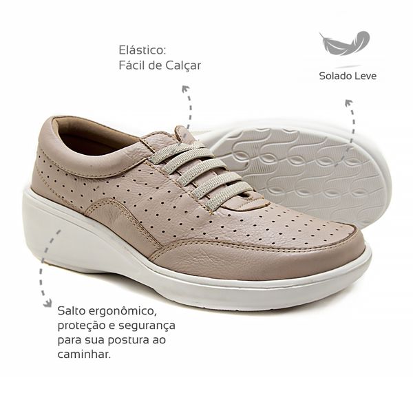 Tênis Feminino Confortável Couro Nude Levecomfort 