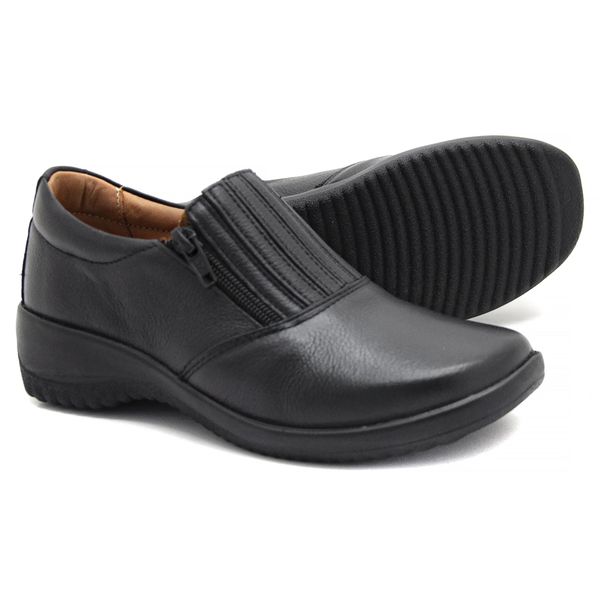 Sapato Mocassim Feminino Confortável com Ziper Preto Levecomfort 