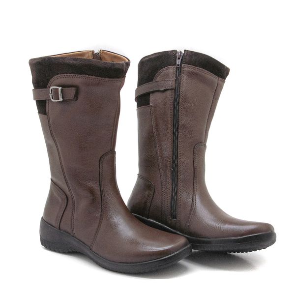 Bota Feminina Confortavel Zíper Couro Caramelo Levecomfort Copia