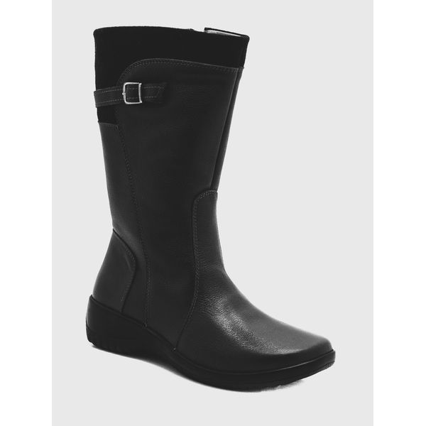 Bota Feminina Confortavel Zíper Couro Preto Levecomfort 