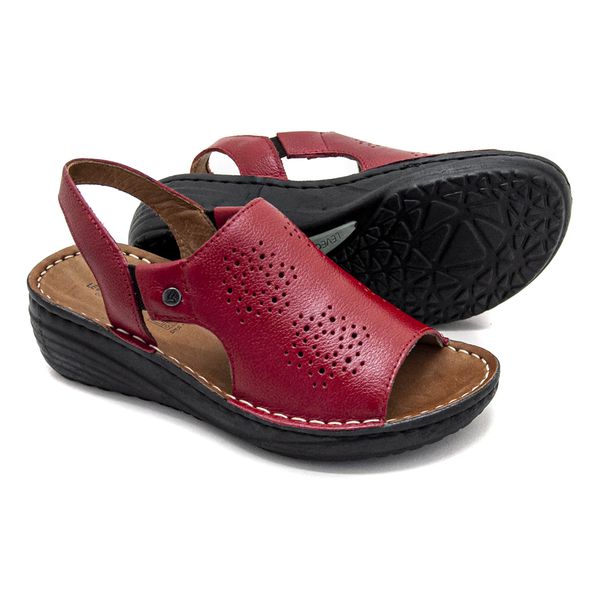 Sandália com Elástico em Couro Vermelho Levecomfort