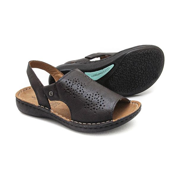 Sandália com elástico Florão Couro Marrom Levecomfort