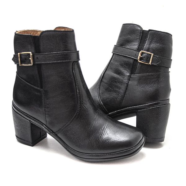 Bota Feminina Confortavel Zíper Couro Preta Levecomfort 