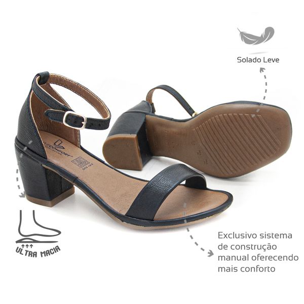 Sandália Ultra Conforto couro Preto Levecomfort 