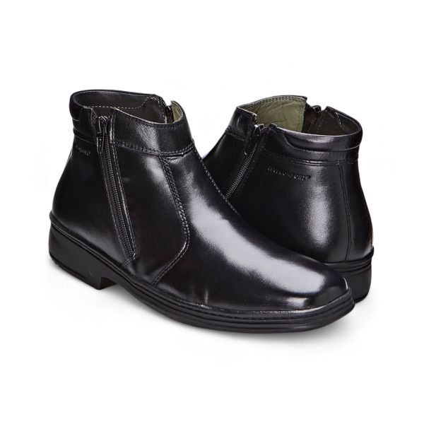 Bota Social Masculina Conforto Couro Preto com Ziper Leveterapia 