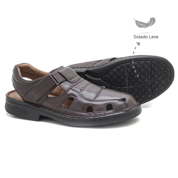 Sandália Masculina Confortável em Couro Dark Brown Leveterapia