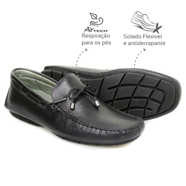 Mocassim Confortável Flexível Preto Levecomfort