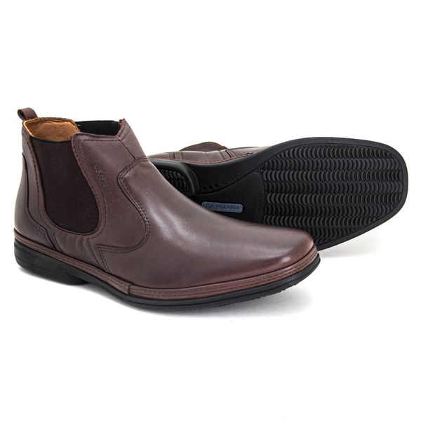 Bota social masculina Leve Couro Cafe Com Elastico Tradicional Leveterapia Copia