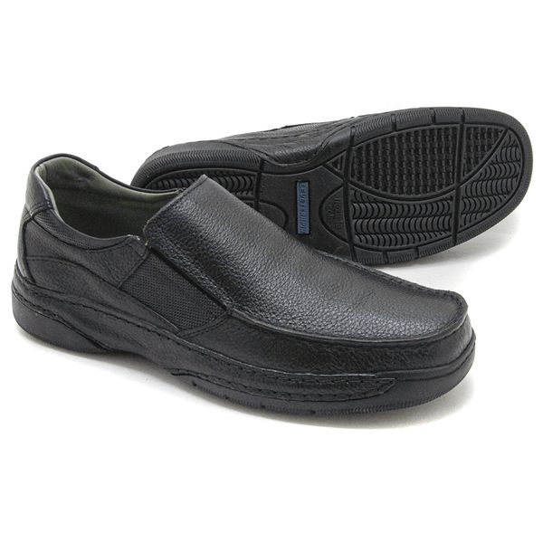 Sapato Casual em couro Preto com elástico Leveterapia 