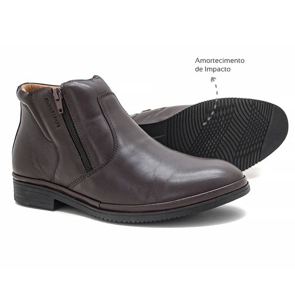 Bota Social Masculina Conforto Couro Dark Brown Ziper Leveterapia