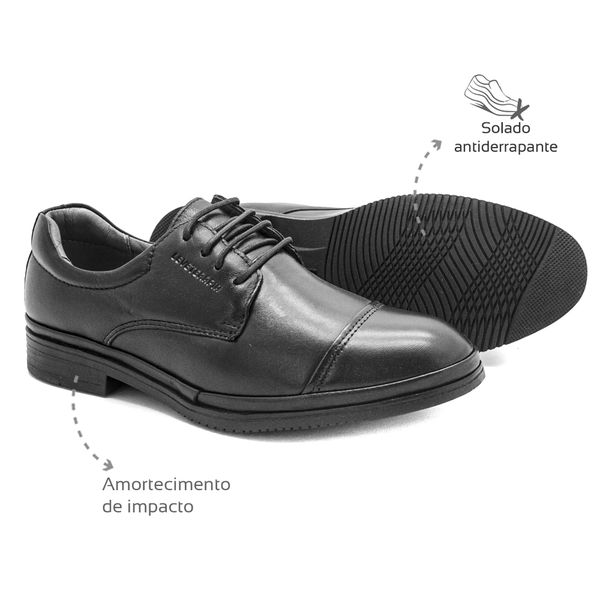Sapato Social Masculino Conforto Couro Preto Leveterapia 
