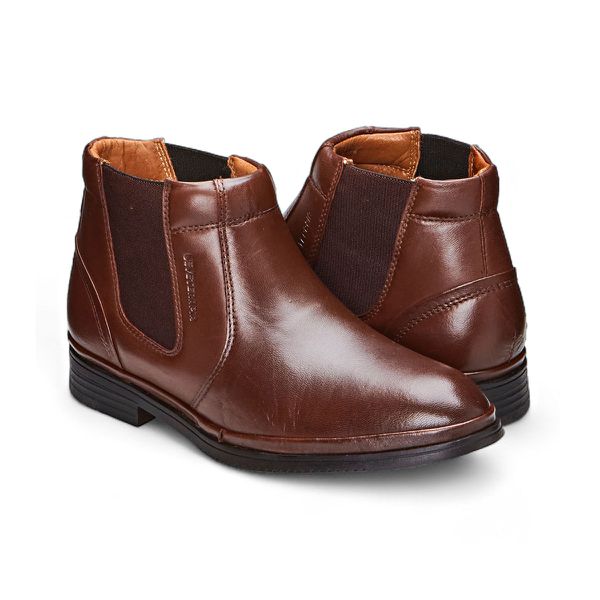 Bota Social Masculina Conforto Couro Café Elástico Leveterapia