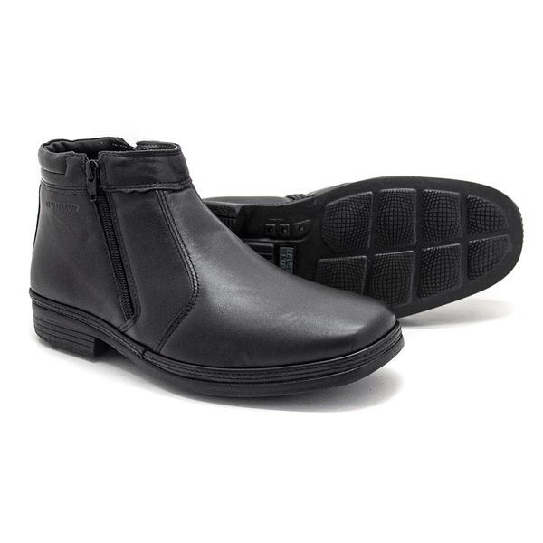 Bota social masculina Leve Couro Preta New York Leveterapia