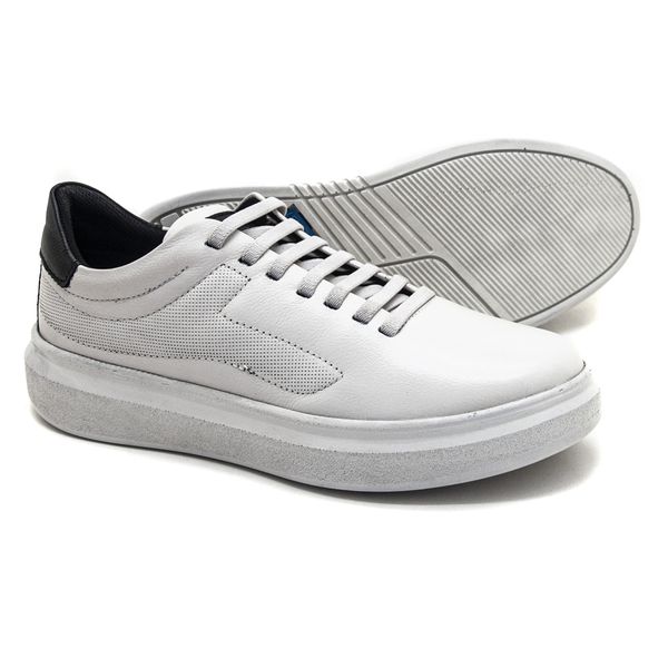 Sapatênis Casual com Elástico Couro Branco Leveterapia 