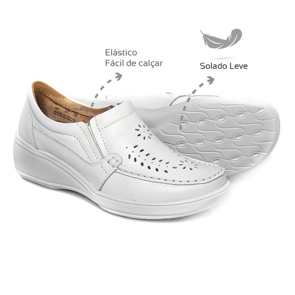 Sapato Feminino Confortável com Elástico Branco Levecomfort