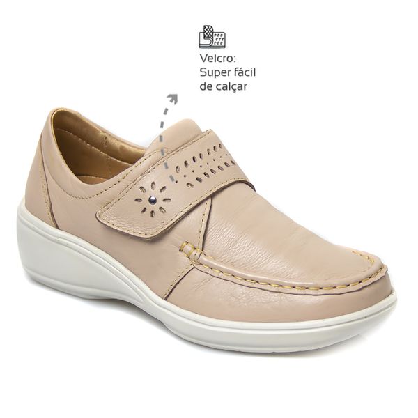 Sapato Feminino Confort vel com Velcro Nude Levecomfort Cal ados