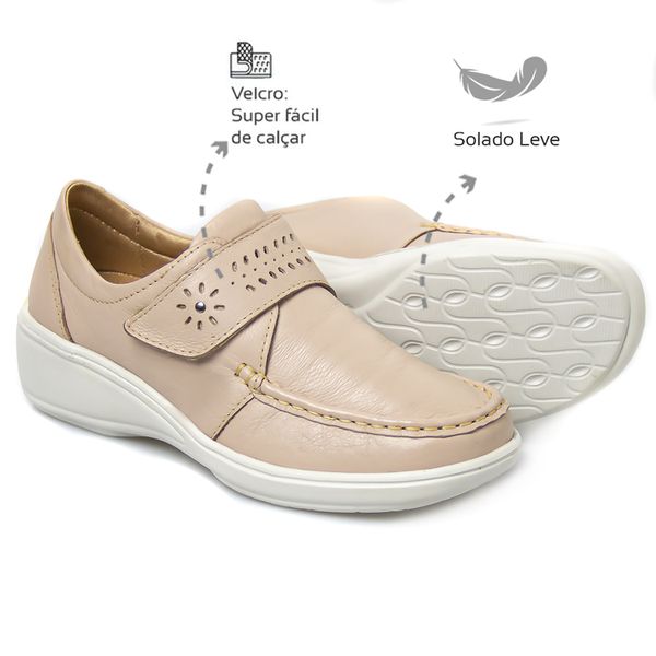 Sapato Feminino Confortável com Velcro Nude Levecomfort 