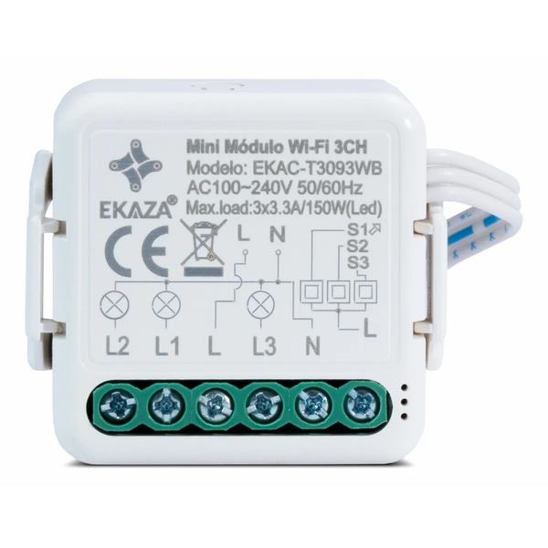 Módulo Interruptor inteligente Ekaza Wi-Fi BLE 3 canais embutido compatível com Alexa e Google