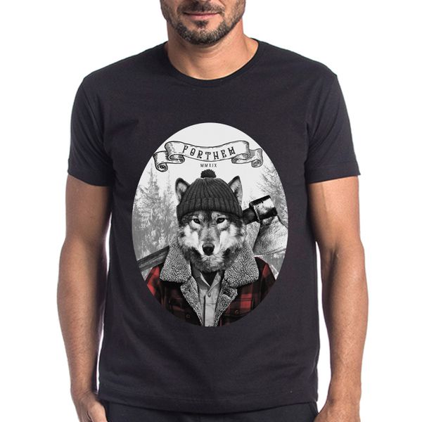 T-shirt Camiseta Lobo Lenhador Preto