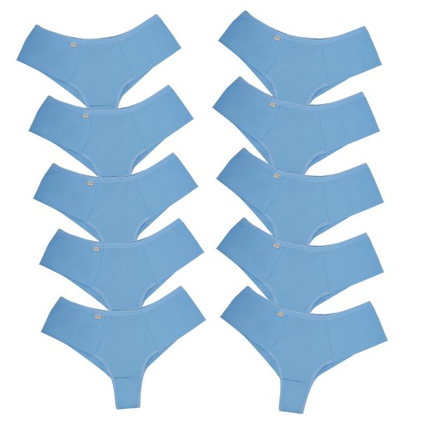Kit 10 Calcinhas Fio Duplo Cós Alto 0008 - AZUL BEBE