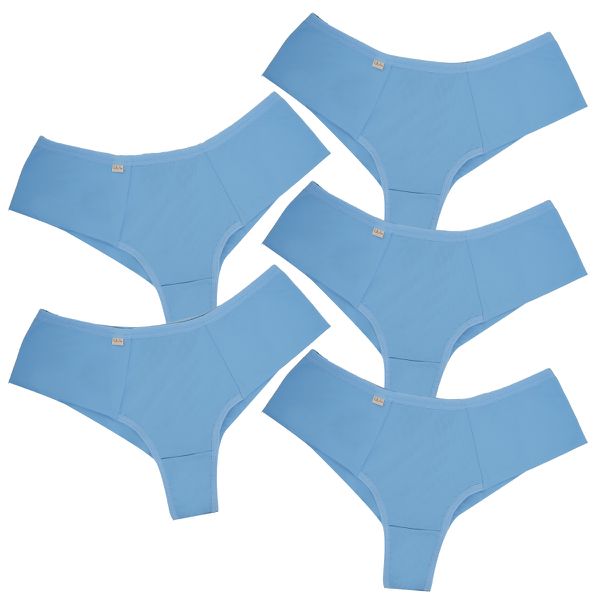 Kit 5 Calcinhas Fio Duplo Cós Alto 0008 - AZUL BEBE